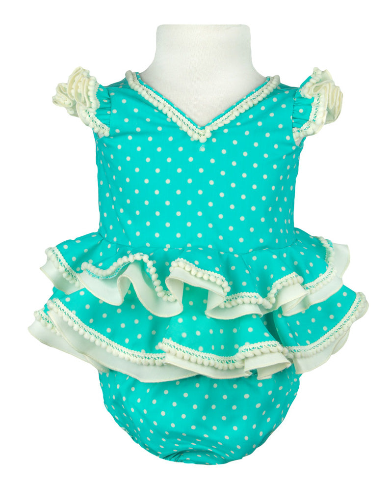 Traje de flamenca de bebé verde agua lunar marfil 1 mes