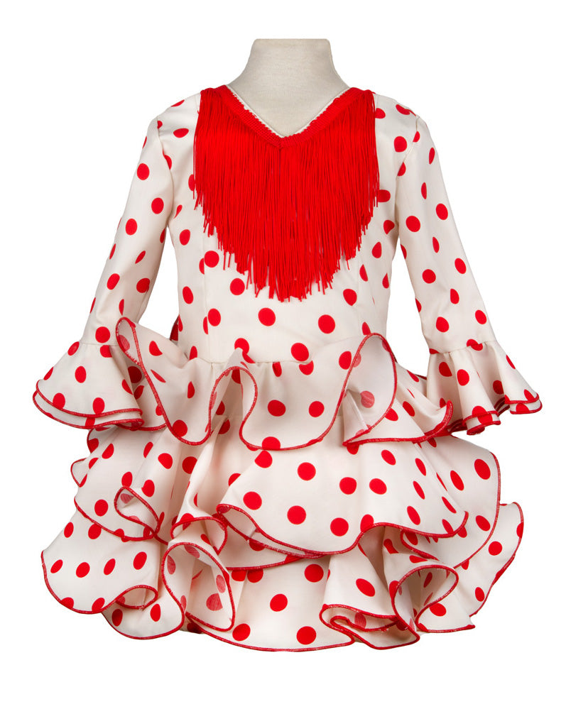 Traje de flamenca niña marfil lunar rojo