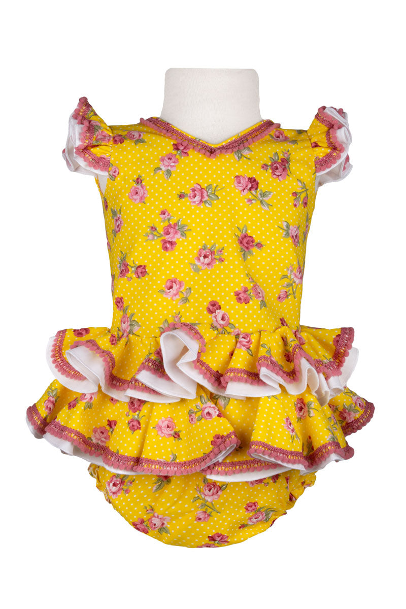Vestido de flamenca bebé amarillo flores 6 meses