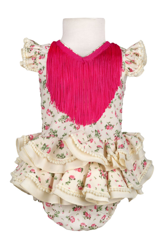Vestido flamenca bebé flores fucsia