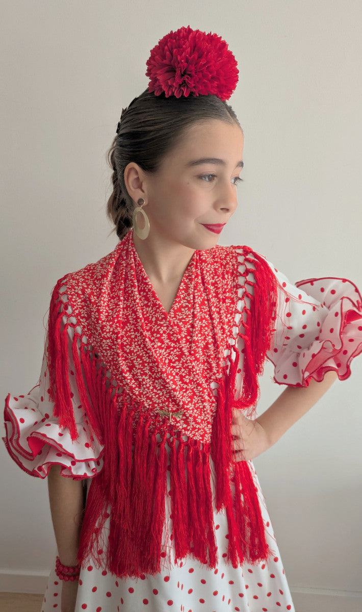 Vestido flamenca para niña blanco lunar rojo MiBebesito