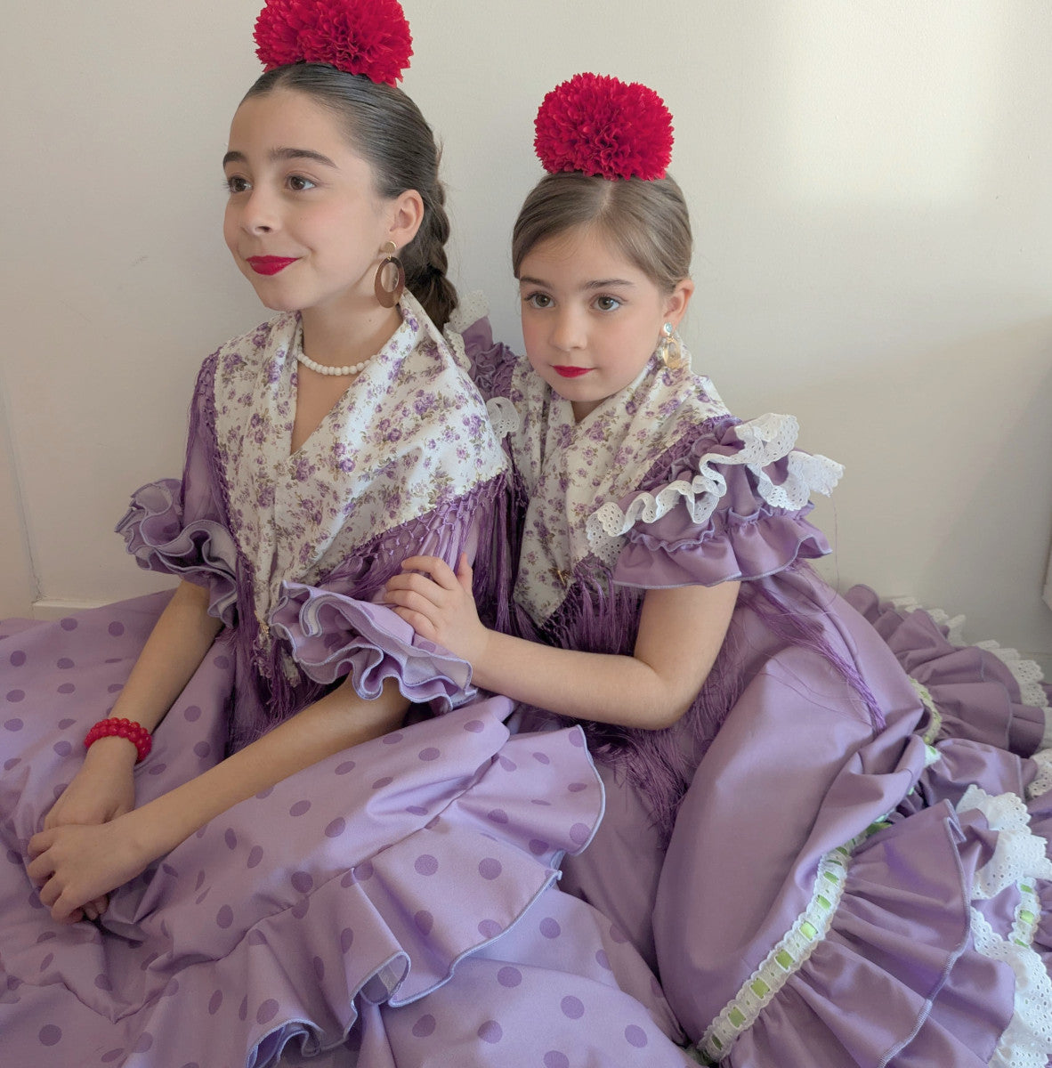 Vestido flamenca malva y lima tira bordada blanca MiBebesito