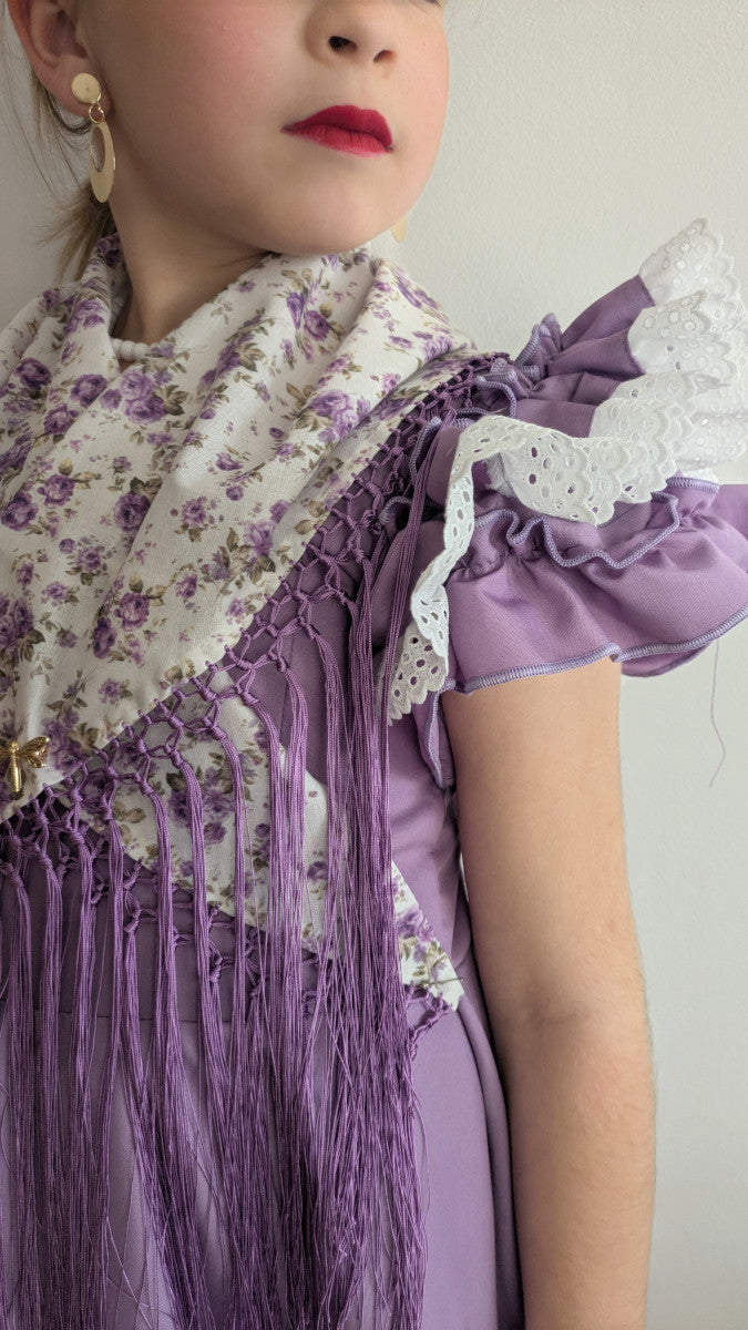 Vestido flamenca malva y lima tira bordada blanca MiBebesito