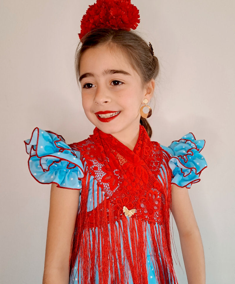 Broche flamenco en forma de mariposa dorada para niña, ideal para mantoncillos en ferias y romerías - MiBebesito