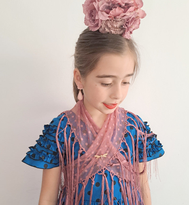 Broche flamenco en forma de libélula dorada para niña, ideal para mantoncillos en ferias y romerías - MiBebesito
