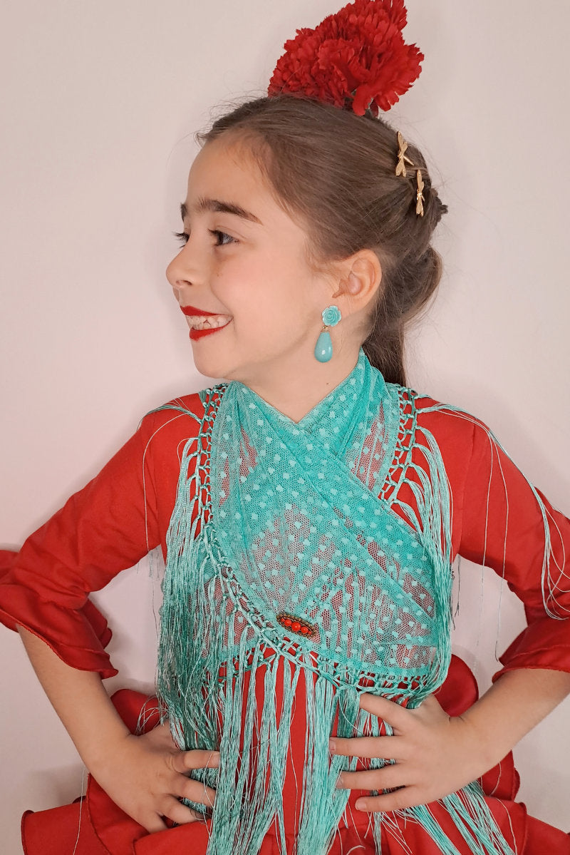 Broche flamenca para niña con forma ovalada y decoración de bolitas de colores - MiBebesito
