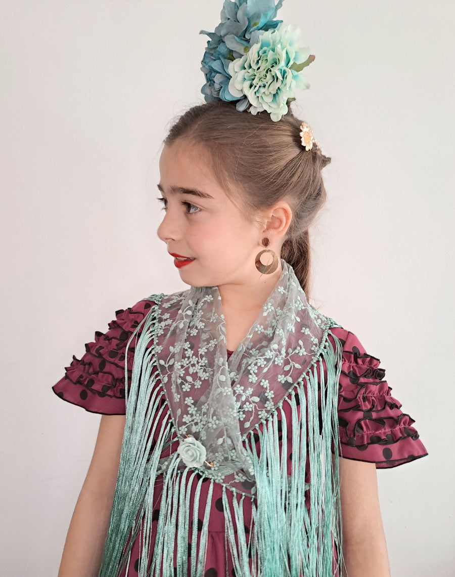 Broche flamenco en forma de flor para niña, ideal para mantoncillos en ferias y romerías - MiBebesito