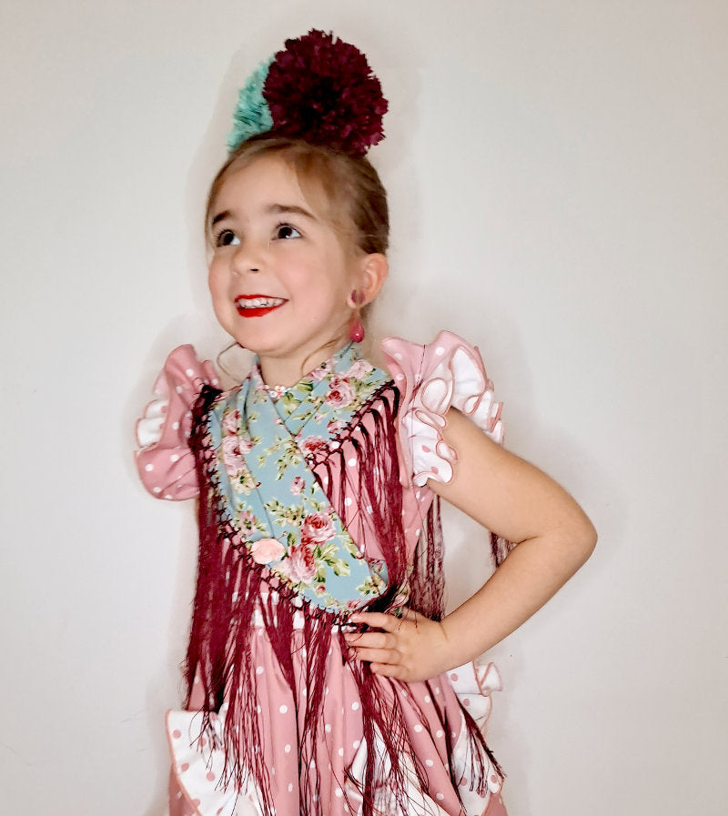 Broche flamenco en forma de flor para niña, ideal para mantoncillos en ferias y romerías - MiBebesito