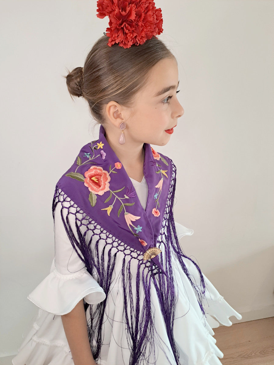 Mantoncillo flamenca bordado niña morado MiBebesito
