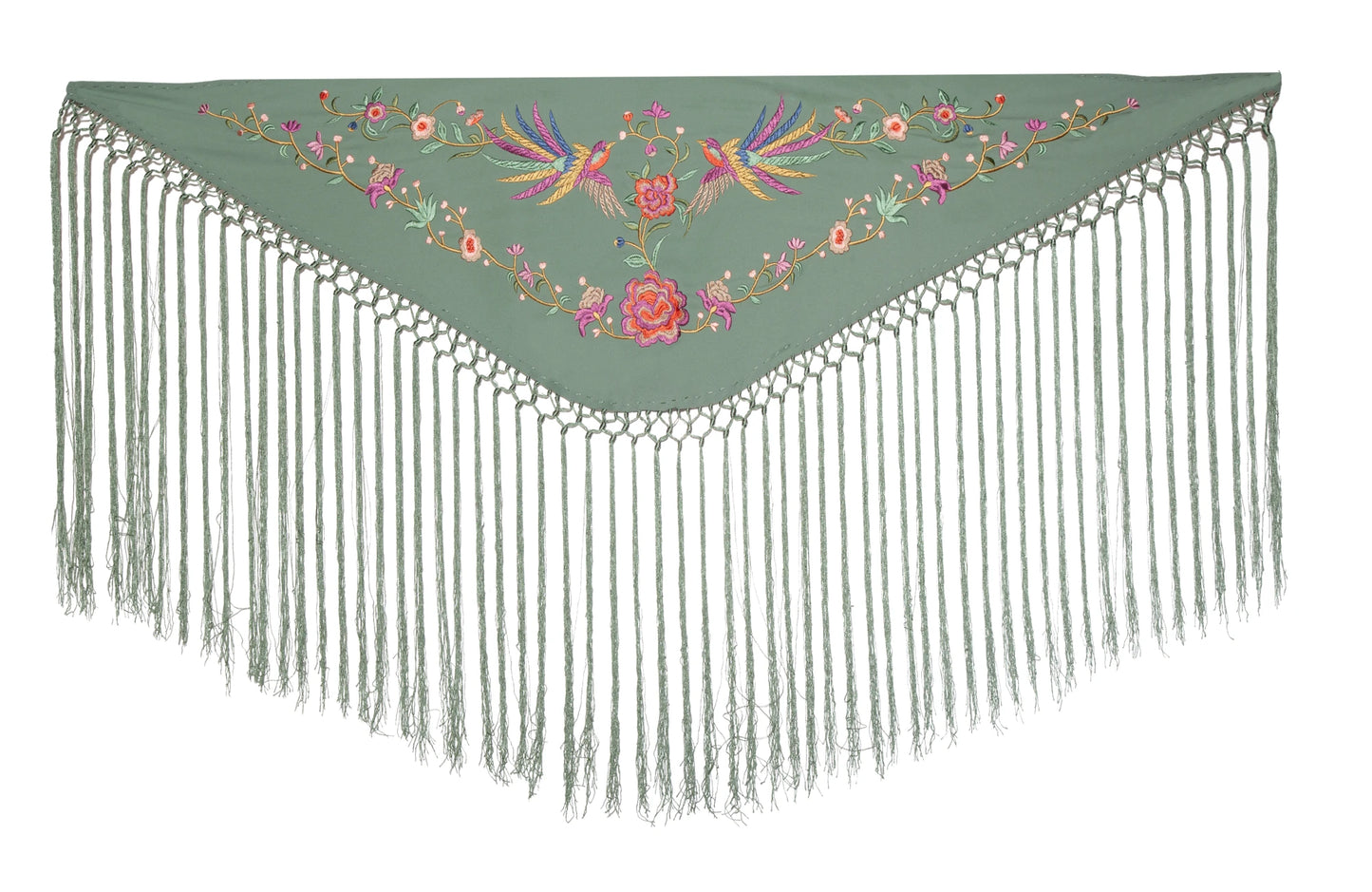 Mantoncillo niña bordado pajaros verde hoja seca MiBebesito