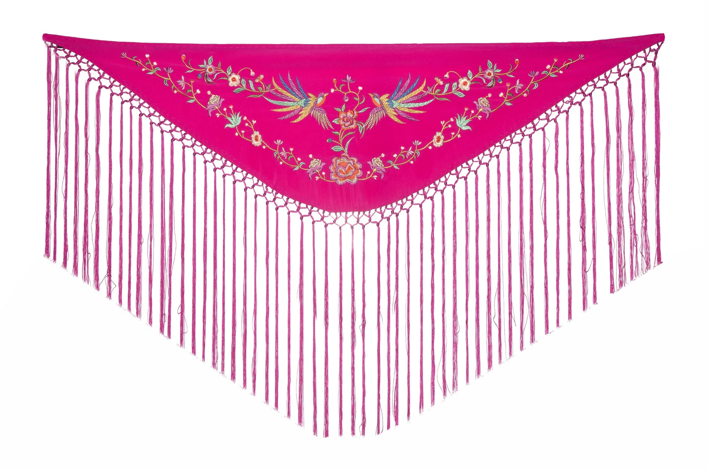 Mantoncillo niña bordado pajaros fucsia - Mibebesito