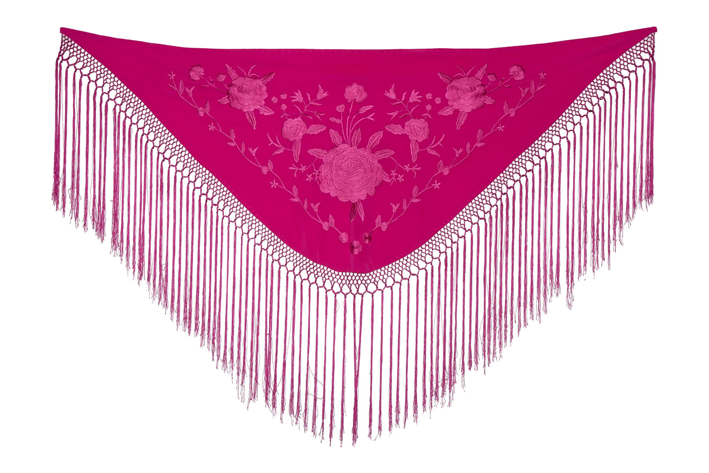 Pack de mantoncillos flamencos fucsia con bordado a tono y fleco largo para mujer y niña, ideal para ferias y romerías - MiBebesito