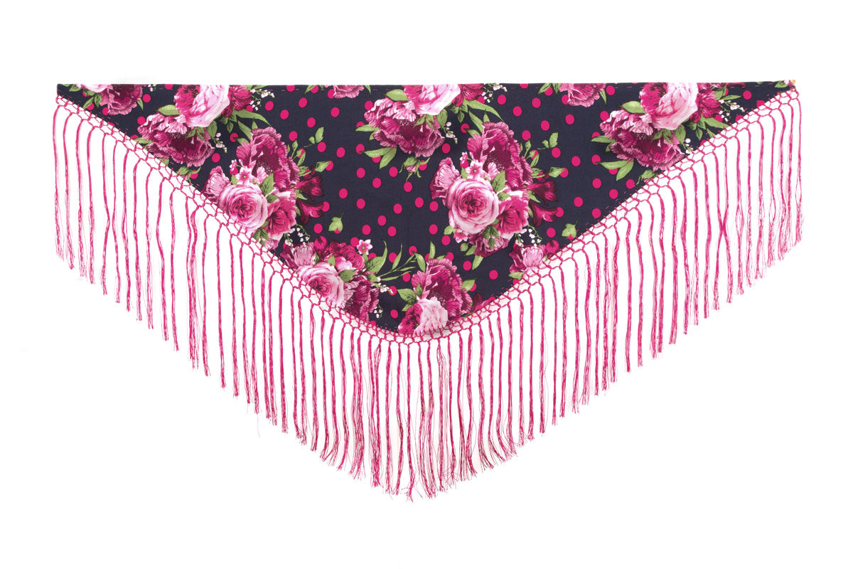 Mantoncillo flamenca niña estampado azul marino y buganvilla MiBebesito