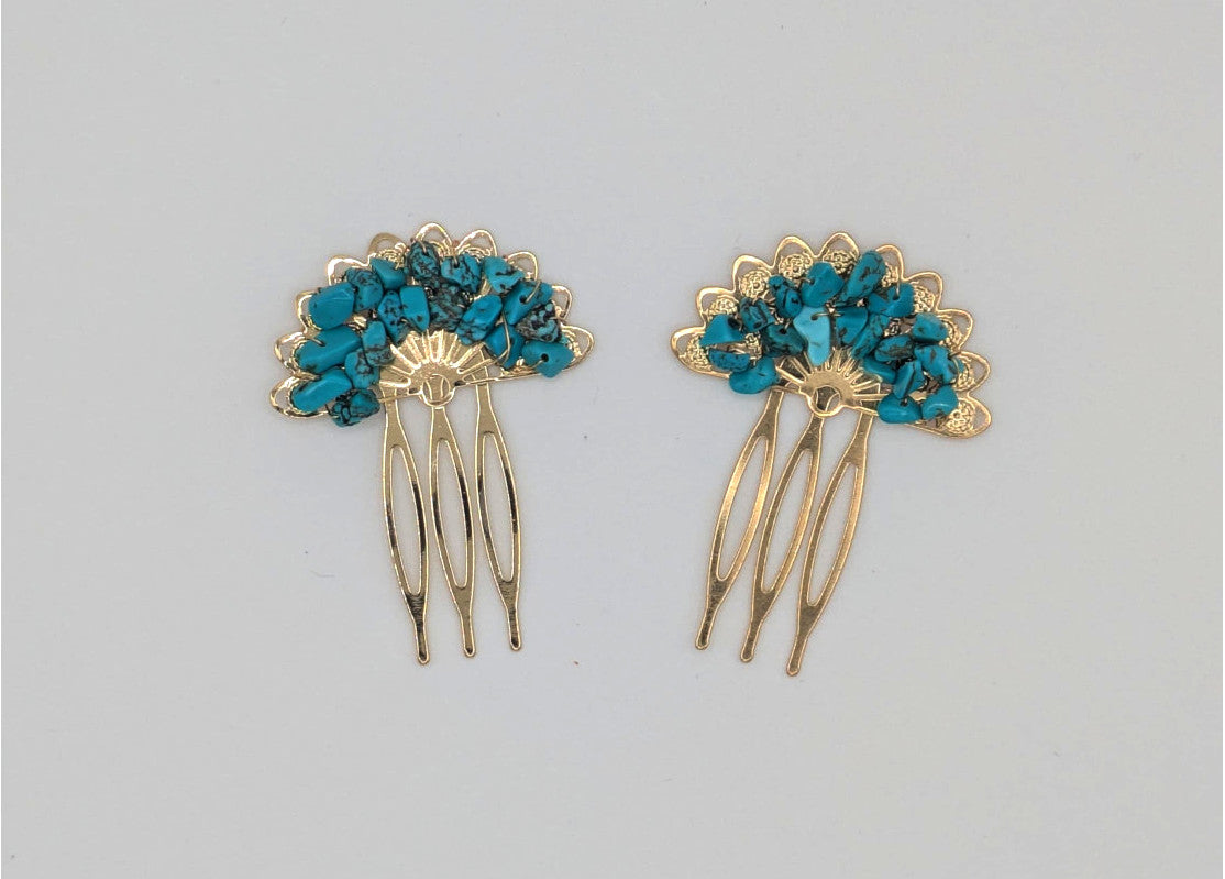 Peinecillo flamenca niña para el pelo abanico piedras turquesa MiBebesito