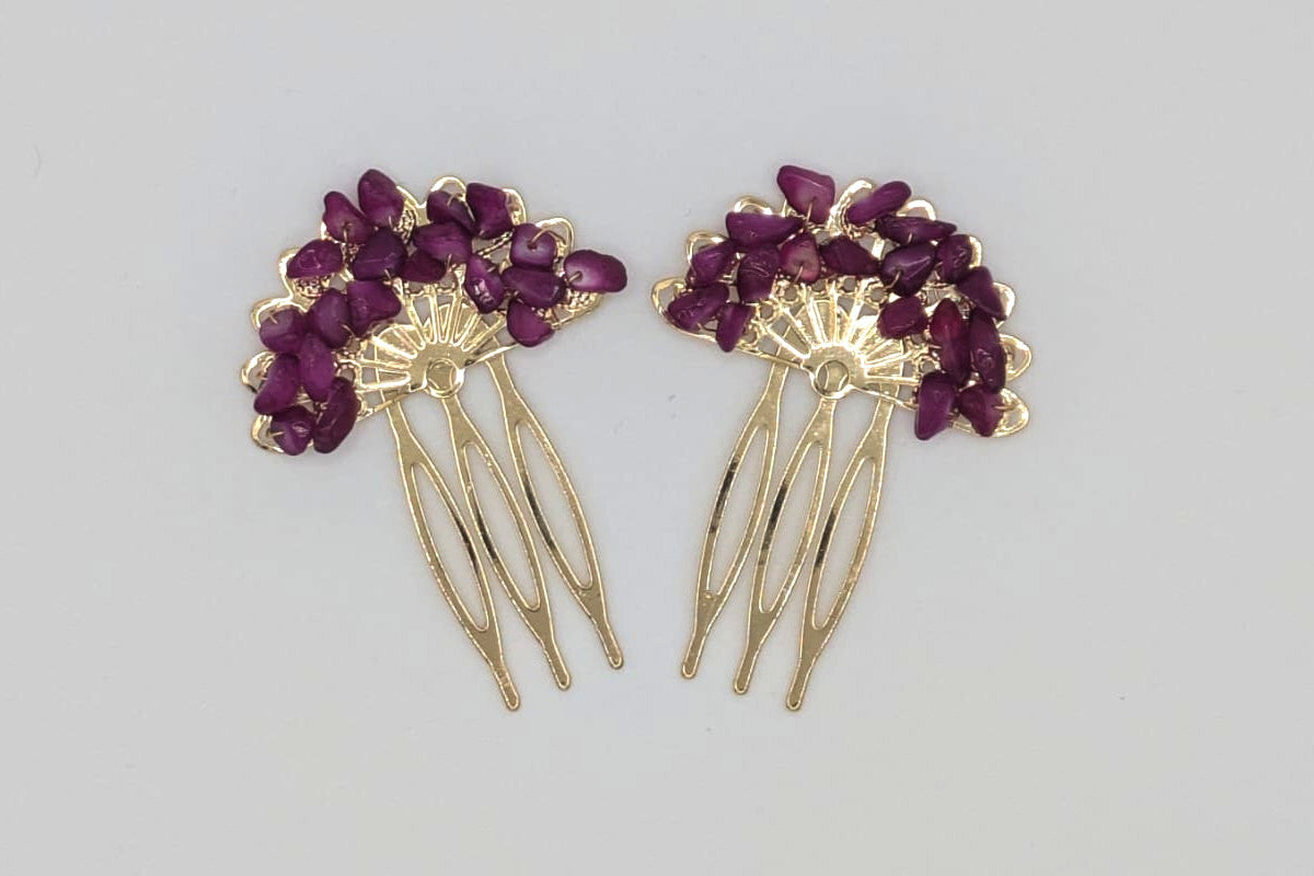 Peinecillo flamenca niña para el pelo abanico piedras moradas MiBebesito