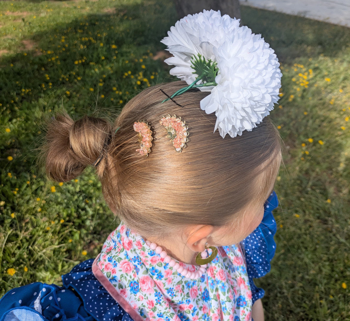 Peinecillo flamenca niña para el pelo abanico piedras rosa MiBebesito