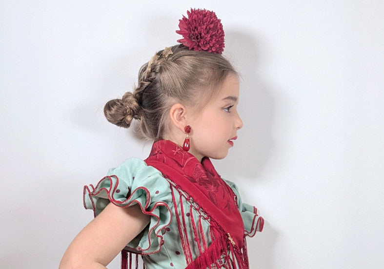 Pendientes flamenca para niña en forma de lágrima con flor varios colores - MiBebesito