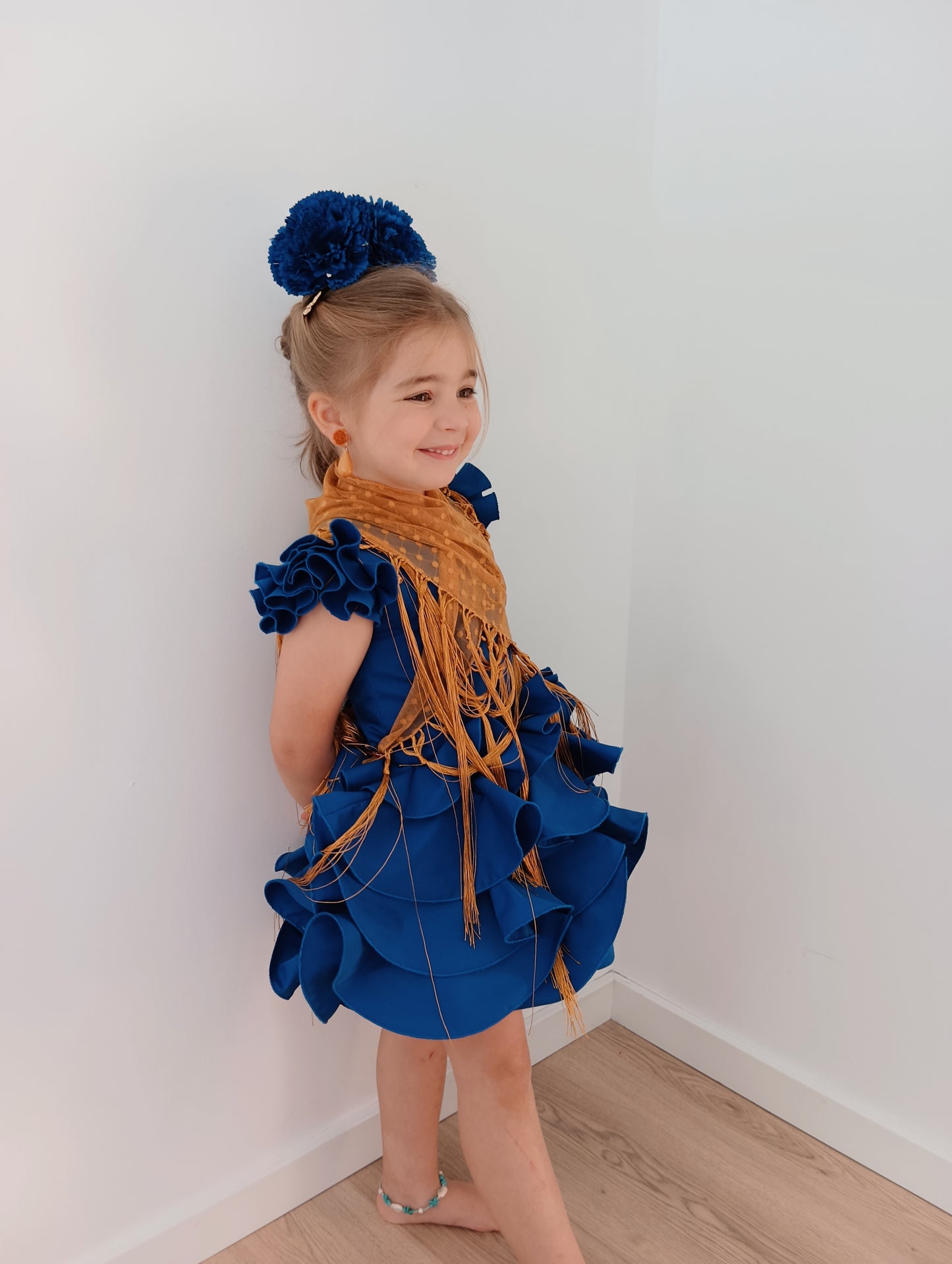 Traje de flamenca niña básico azul eléctrico