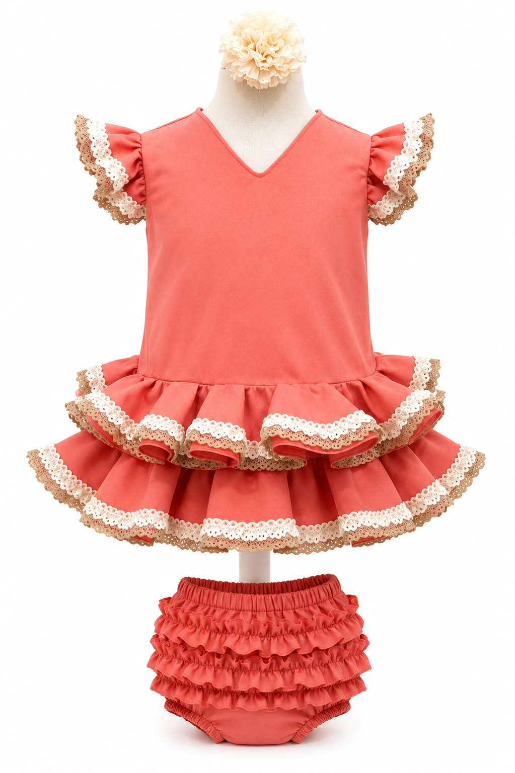 Traje flamenca bebé coral con punta camel
