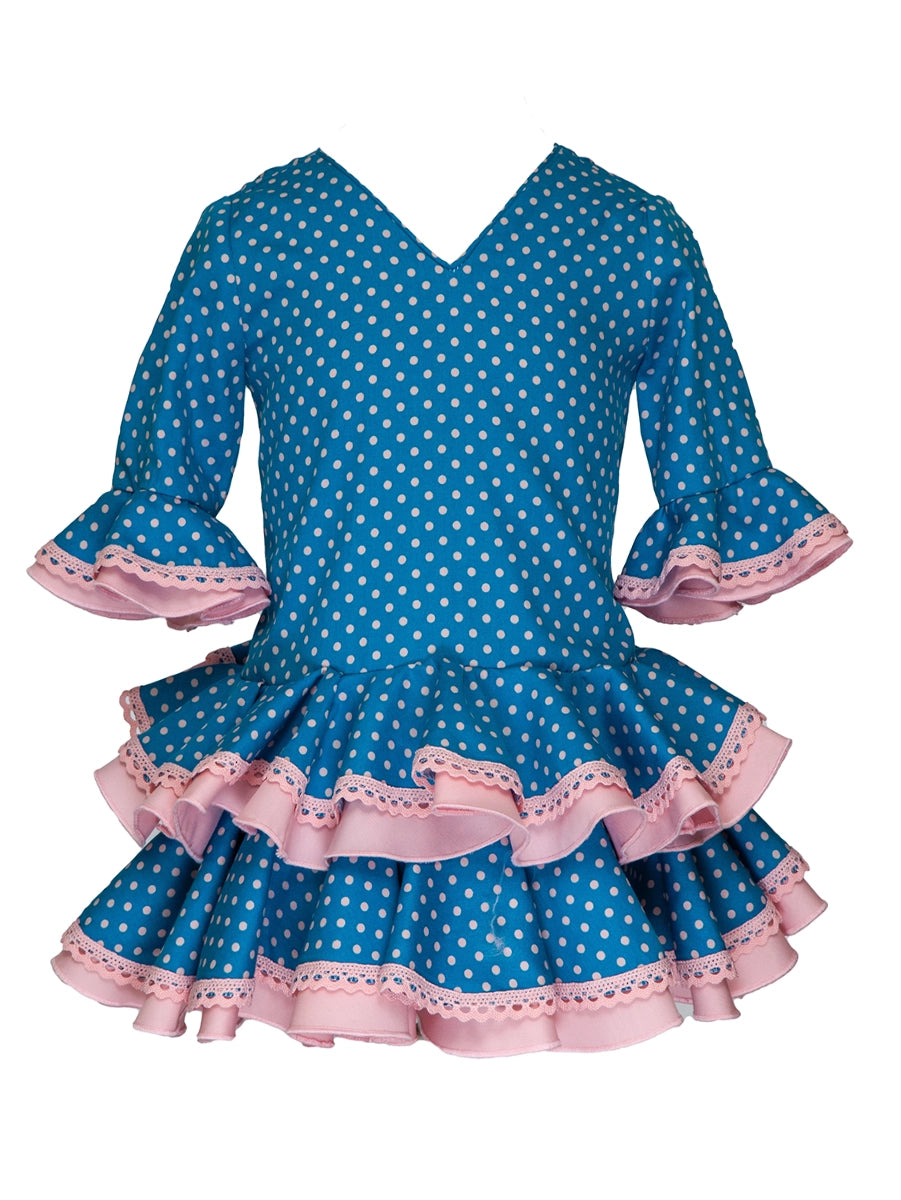 Traje flamenca bebé azul petróleo lunar rosa MiBebesito