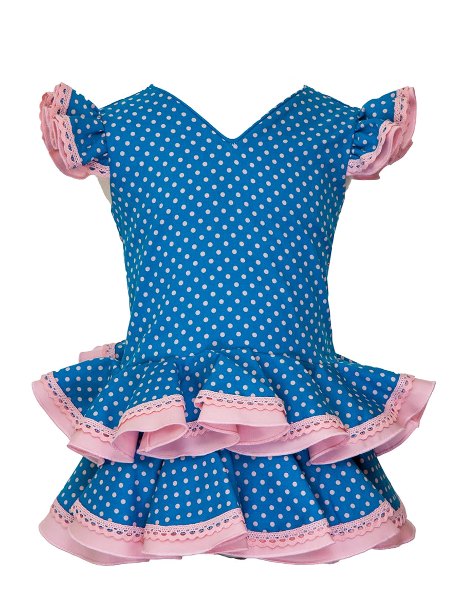 Traje flamenca bebé azul petróleo lunar rosa MiBebesito