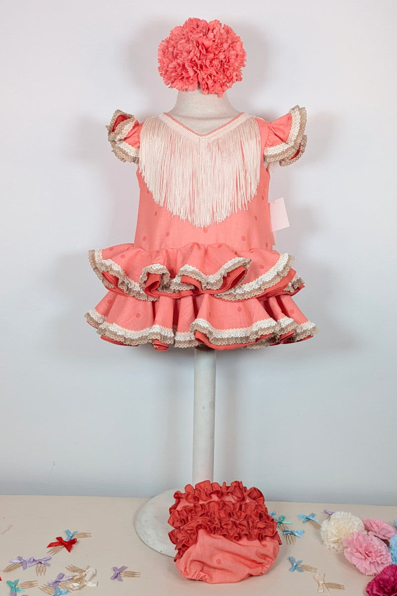 Traje flamenca bebé coral lunar a tono MiBebesito