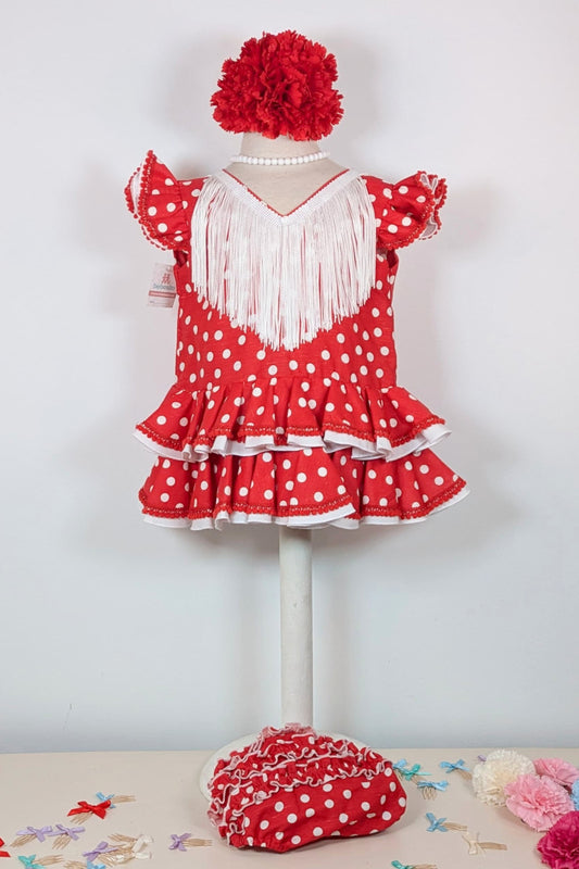 Traje flamenca bebé rojo lunar blanco MiBebesito
