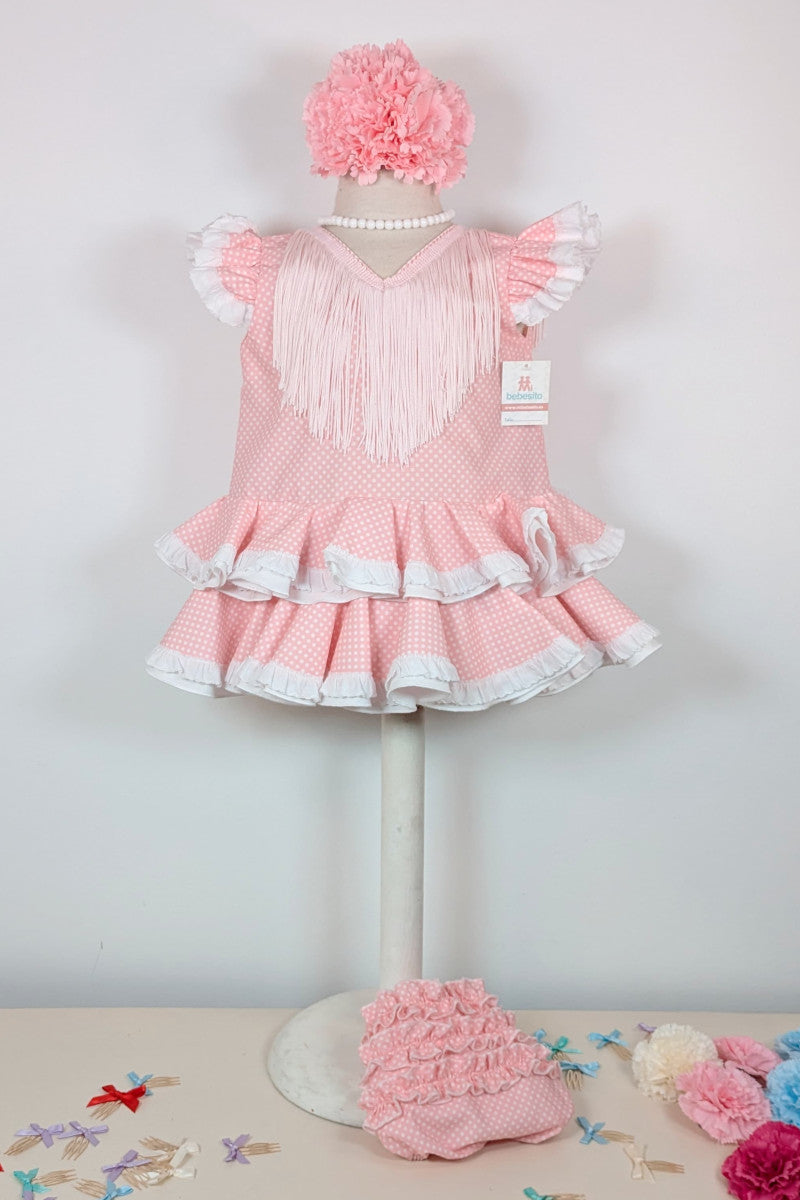 Traje flamenca bebé rosa lunar blanco MiBebesito