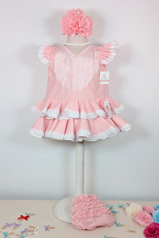 Traje flamenca bebé rosa lunar blanco MiBebesito