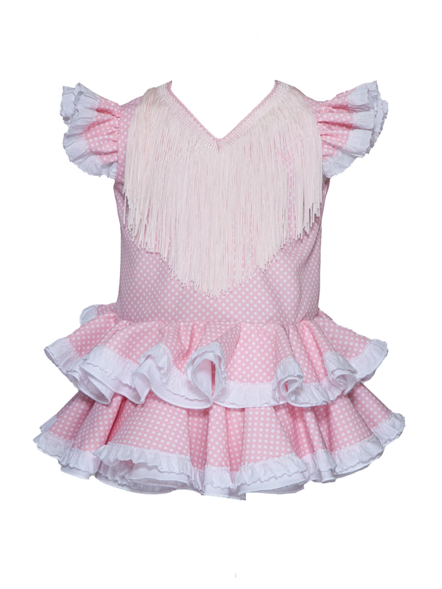 Traje flamenca bebé rosa lunar blanco MiBebesito
