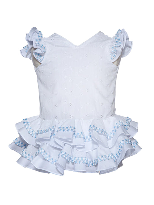 Traje flamenca bebé perforado blanco MiBebesito