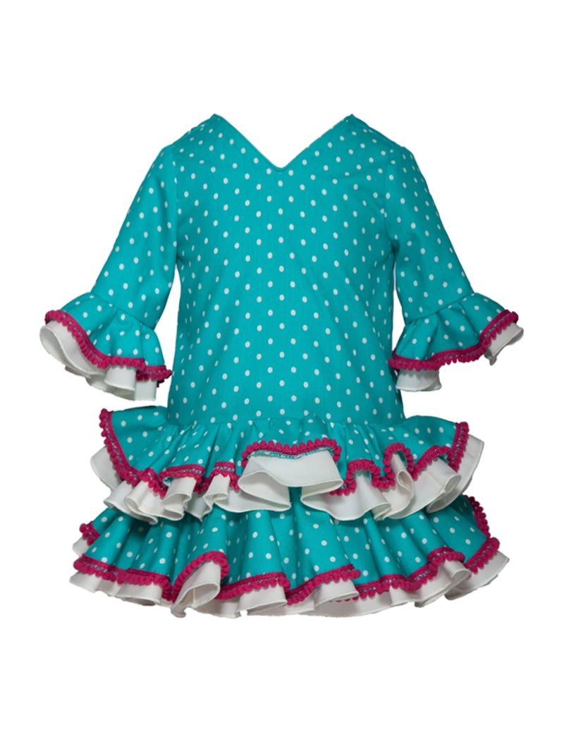 Traje de flamenca bebé verde agua y buganvilla MiBebesito