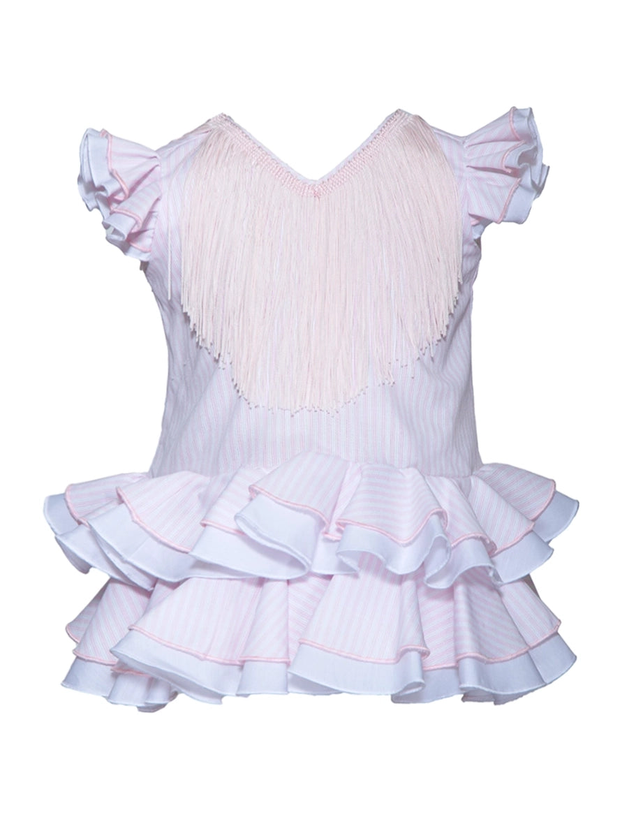 Traje flamenca bebé rayas rosa y blanco MiBebesito