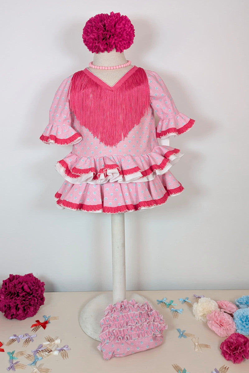 Traje flamenca bebé vichy fucsia MiBebesito