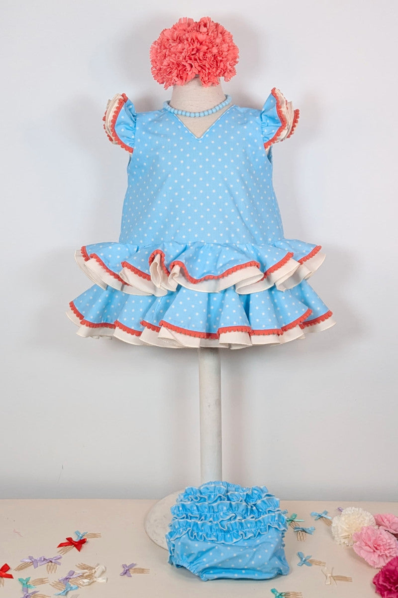 Traje de flamenca bebé celeste y teja MiBebesito