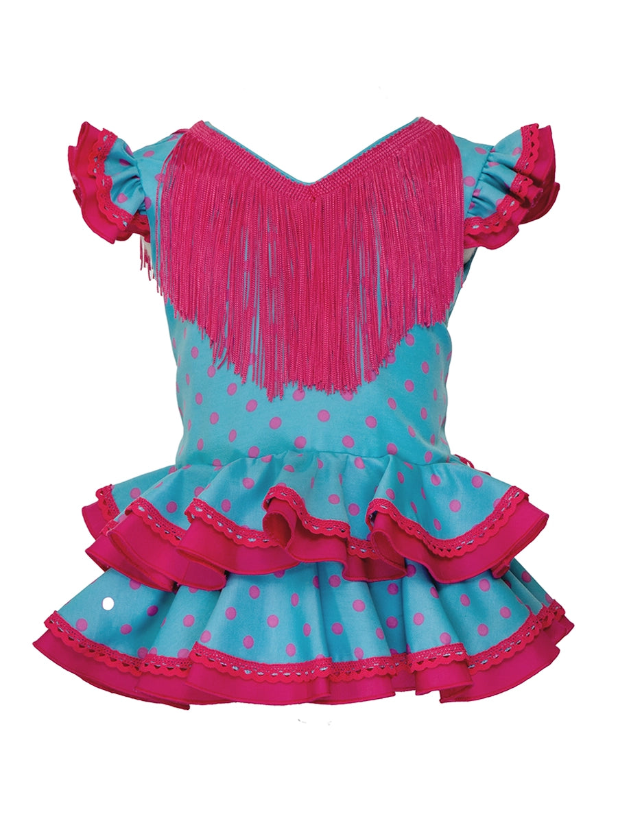 Traje flamenca bebé turquesa lunar fucsia MiBebesito