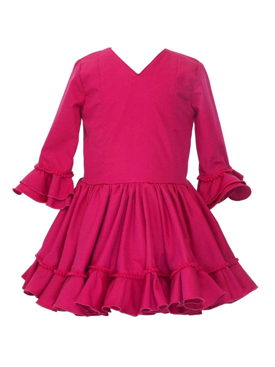 Traje de flamenca corto para niña de capa buganvilla - Mibebesito