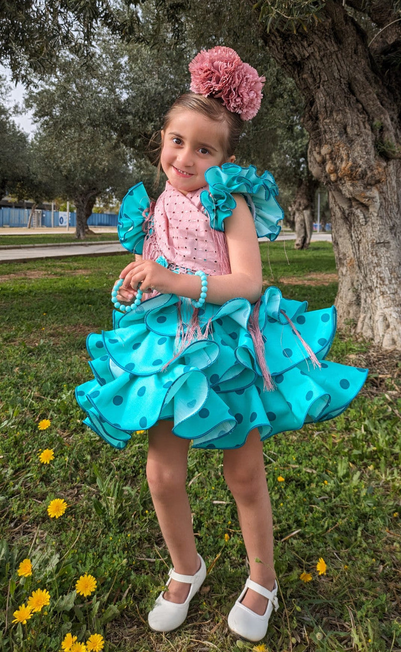 Vestido de flamenca corto niña verde MiBebesito