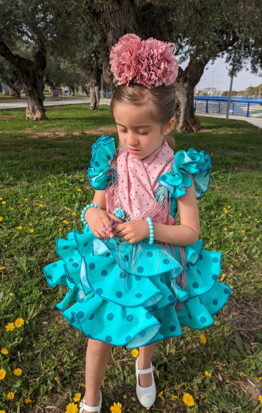 Vestido de flamenca corto niña verde