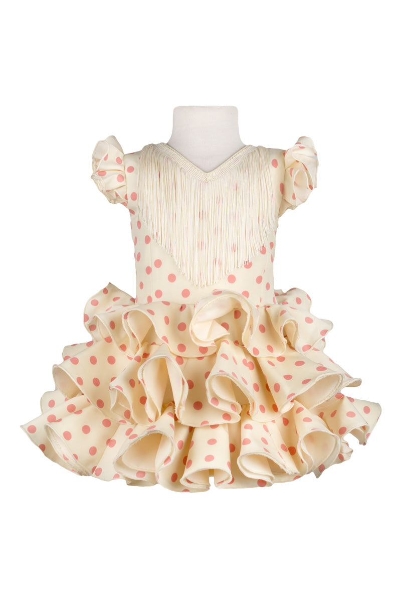 Vestido de flamenca corto niña lunar nude