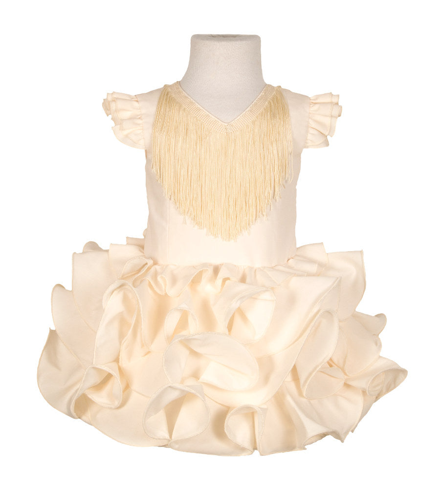 Traje de flamenca niña clásico beige barato MiBebesito