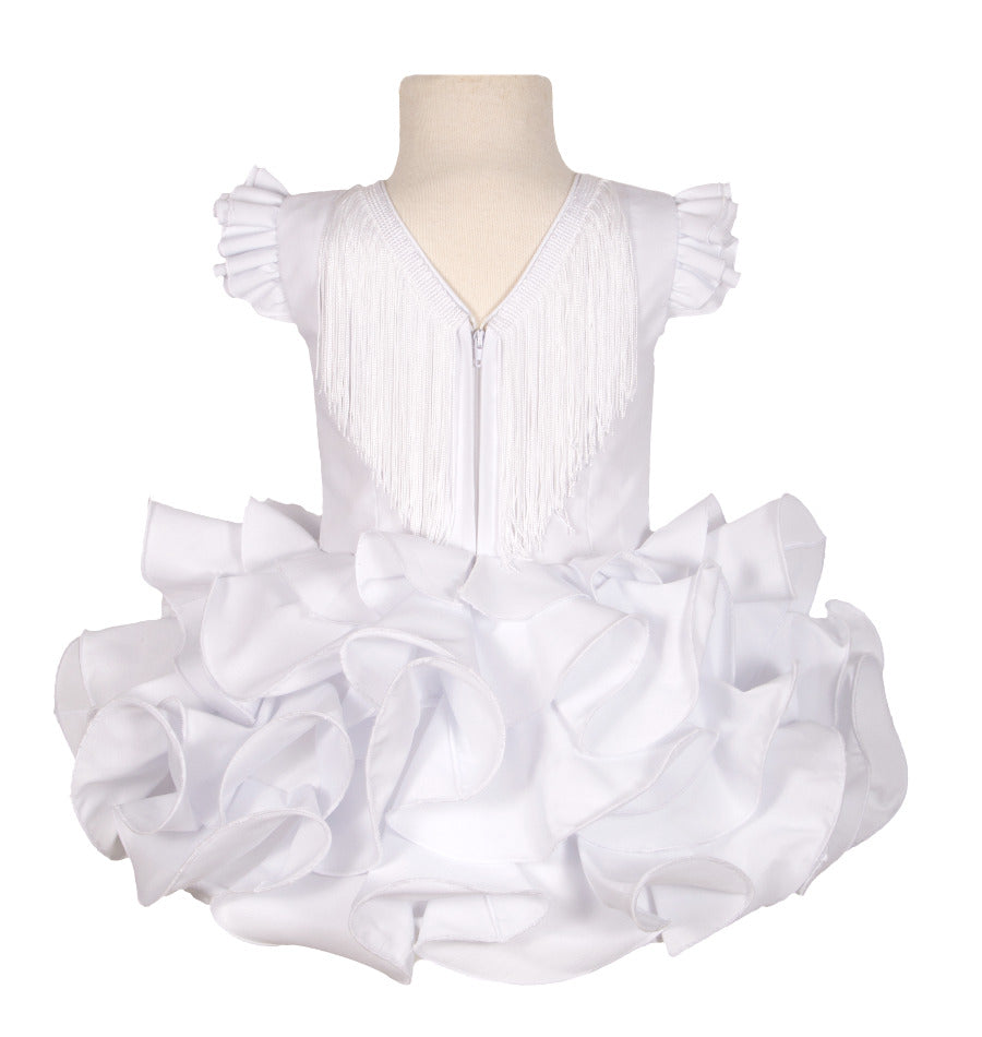 Traje de flamenca niña clásico blanco barato MiBebesito