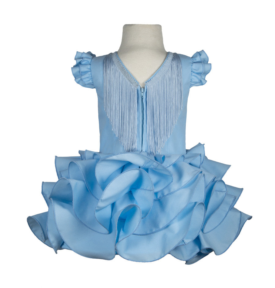 Traje de flamenca niña clásico celeste barato MiBebesito