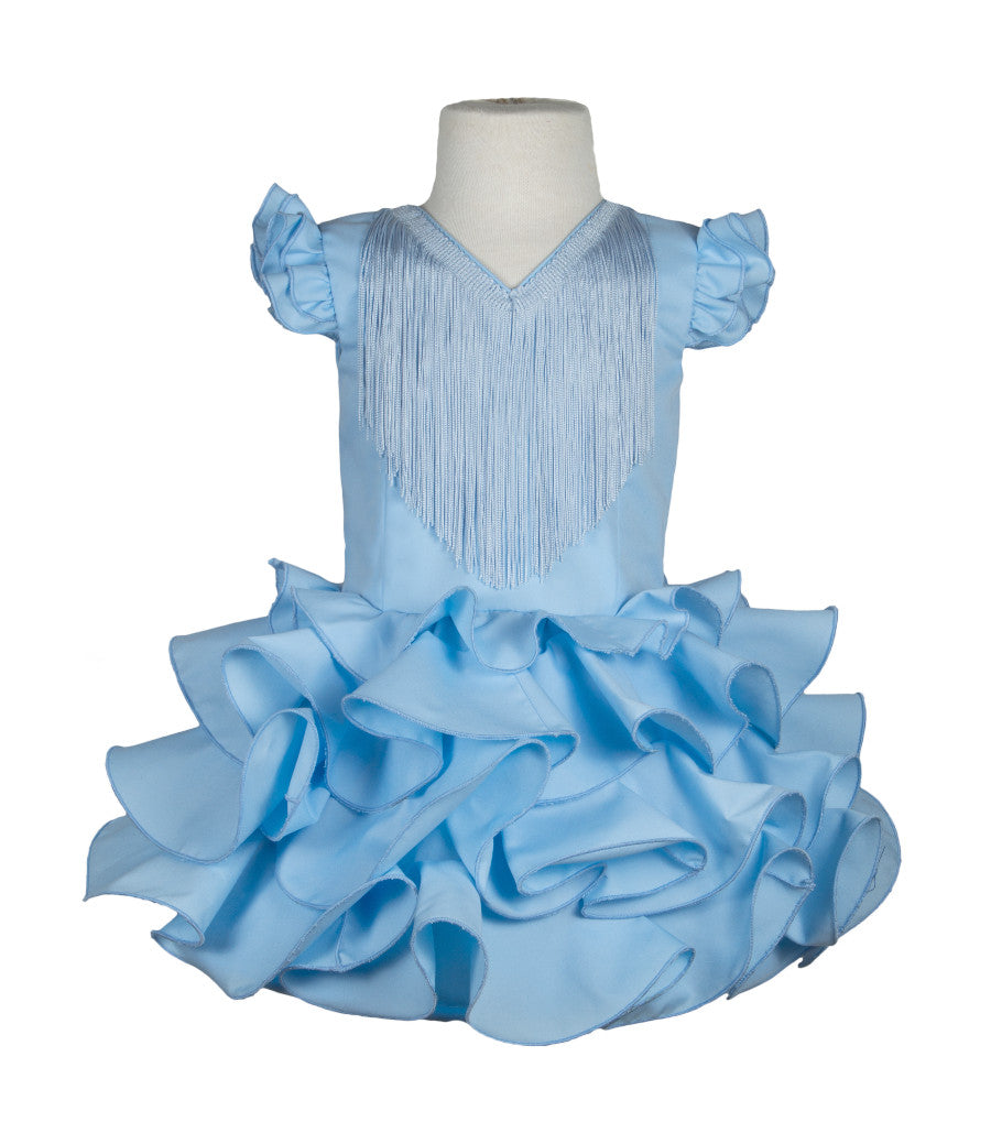 Traje de flamenca niña clásico celeste barato MiBebesito