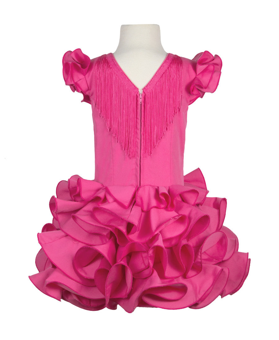 Traje de flamenca niña clásico rosa fucsia barato MiBebesito