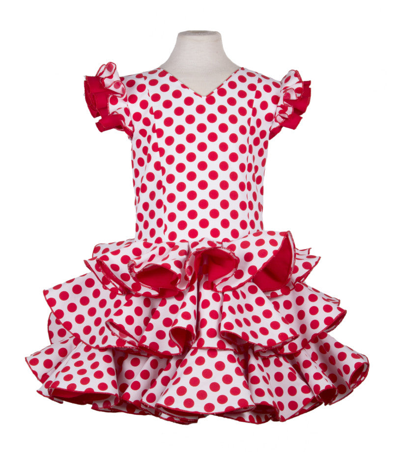 Traje de gitana para niña blanco lunar rojo