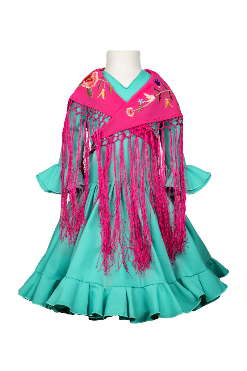 Traje de flamenca para niña verde agua