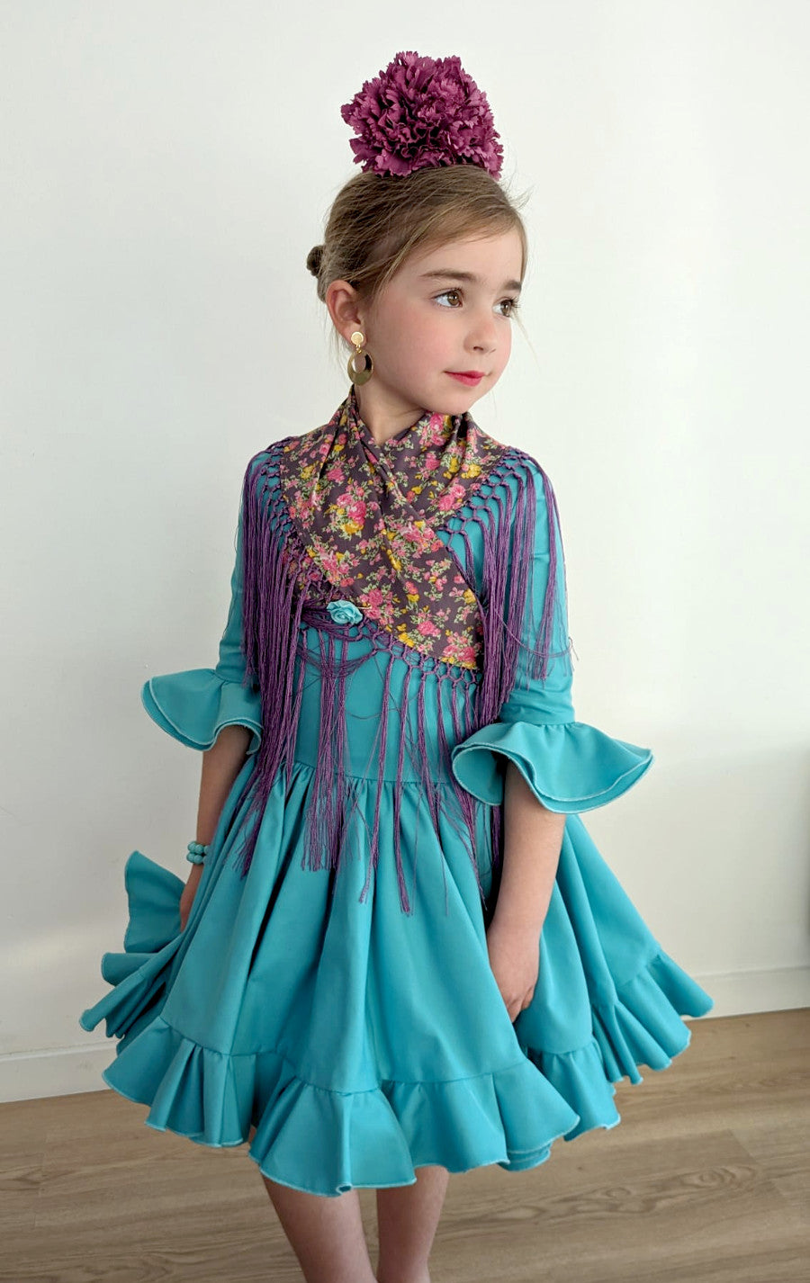 Traje de flamenca para niña verde agua