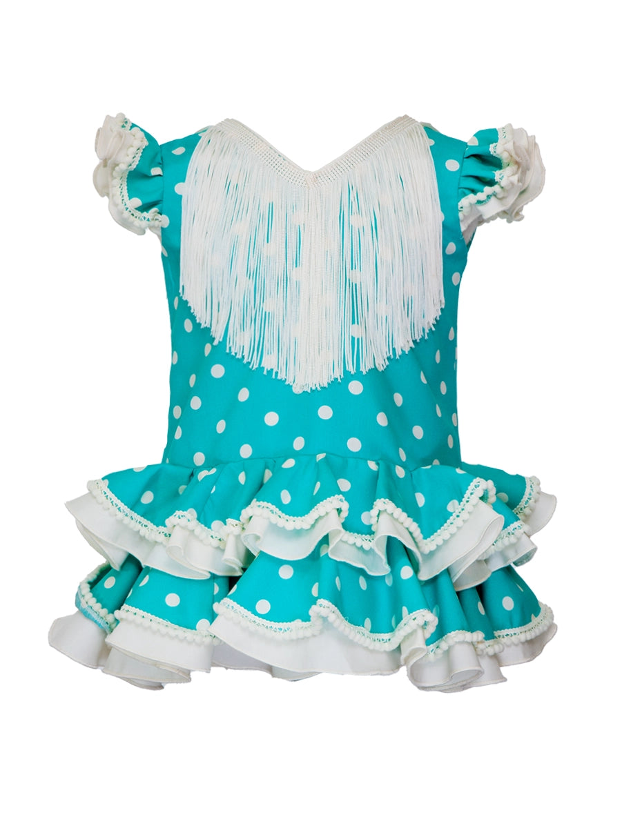 Vestido flamenca para bebe verde agua lunar marfil MiBebesito