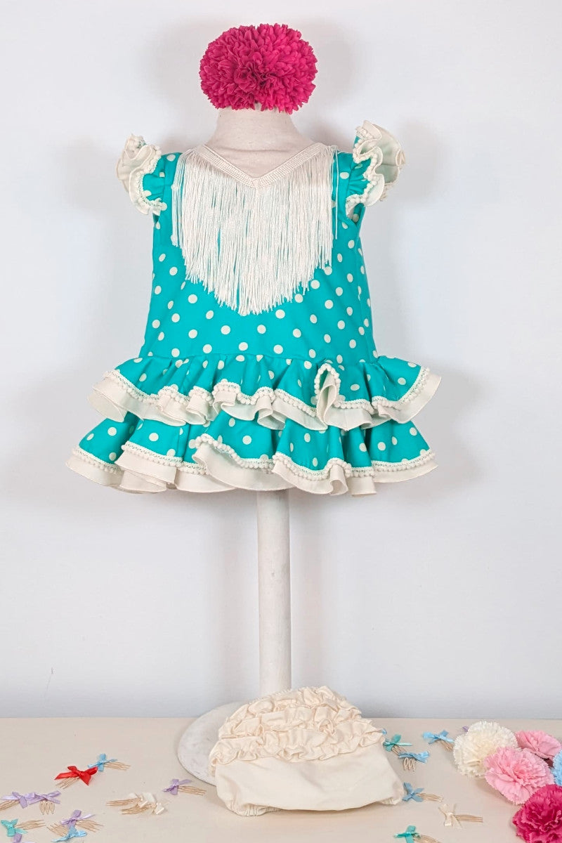 Vestido flamenca para bebe verde agua lunar marfil MiBebesito
